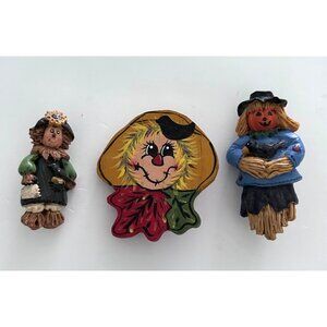 Vintage Scarecrow Brooch Pins Handpainted Resin Halloween Fall Autumn Lot 3
